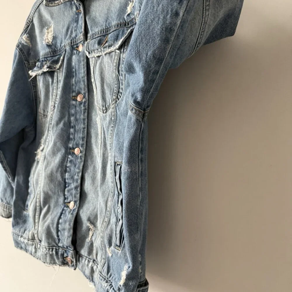 Zara Men's Denim Jacket Sz Large Distressed Grunge‎ 100% Cotton Urban RARE